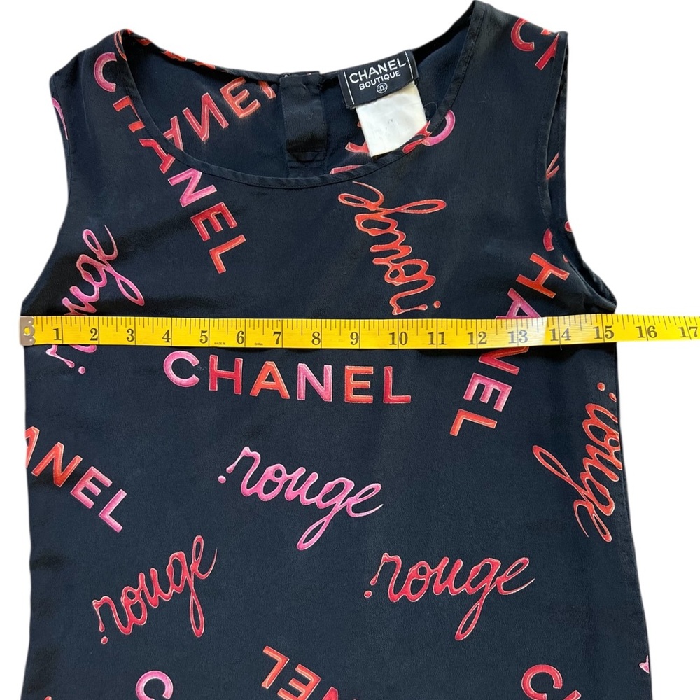 Vintage Chanel Rouge Logo-Print Silk Tank Top - Spring/Summer 1996 Collection - Picture 4 of 12